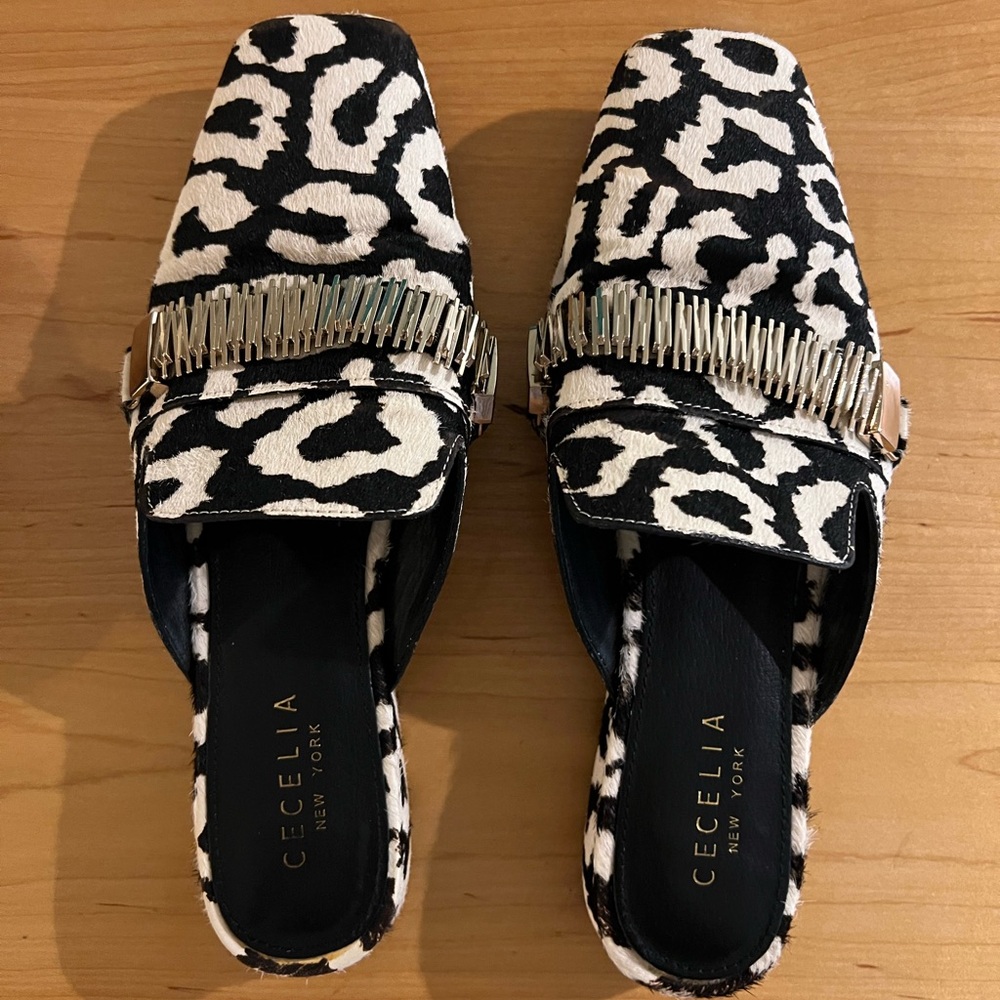 Cecelia New York Black and White Patterned Mules